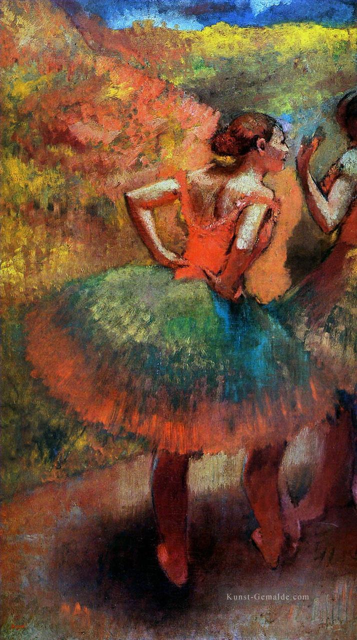 zwei Tänzer in grünen Röcken Landschaft scener Edgar Degas Ölgemälde